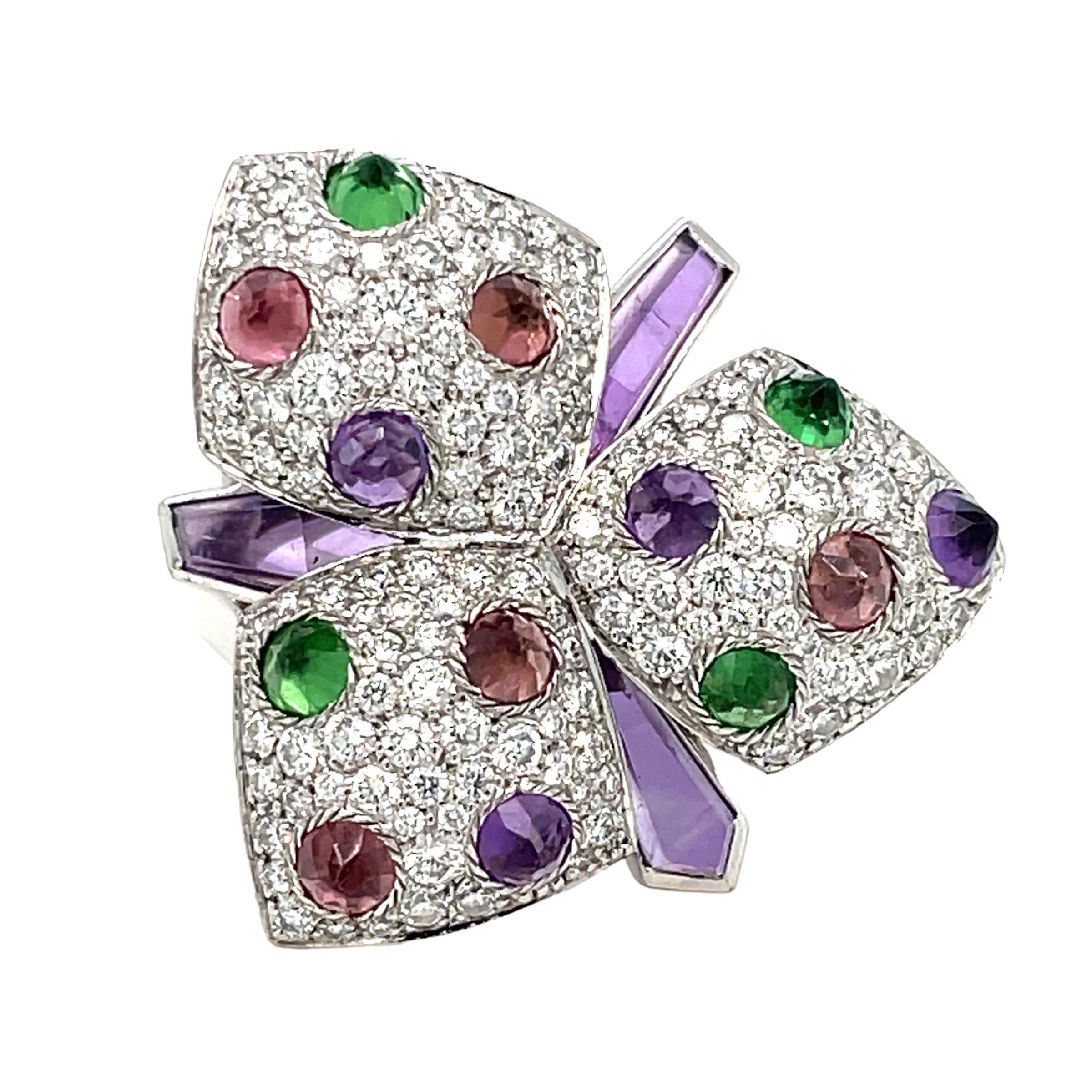 Cartier Diamond and Multi-Gem Caresse d'Orchidées Ring For Sale 4