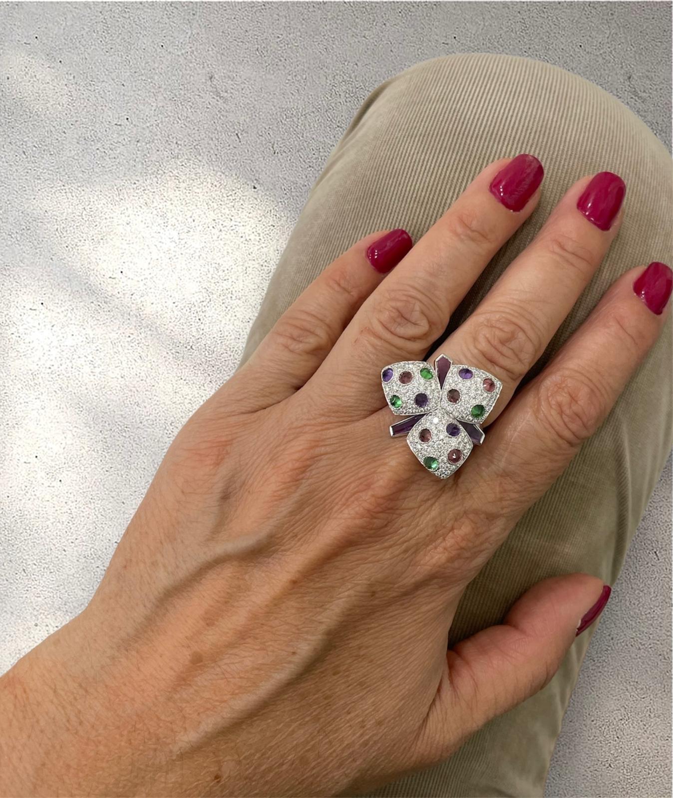 Cartier Diamond and Multi-Gem Caresse d'Orchidées Ring For Sale 5