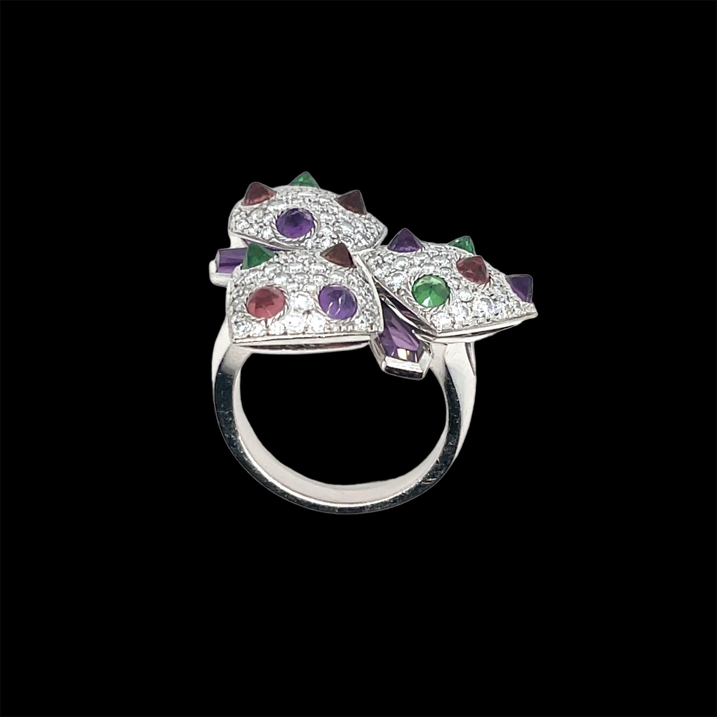 Modern Cartier Diamond and Multi-Gem Caresse d'Orchidées Ring For Sale