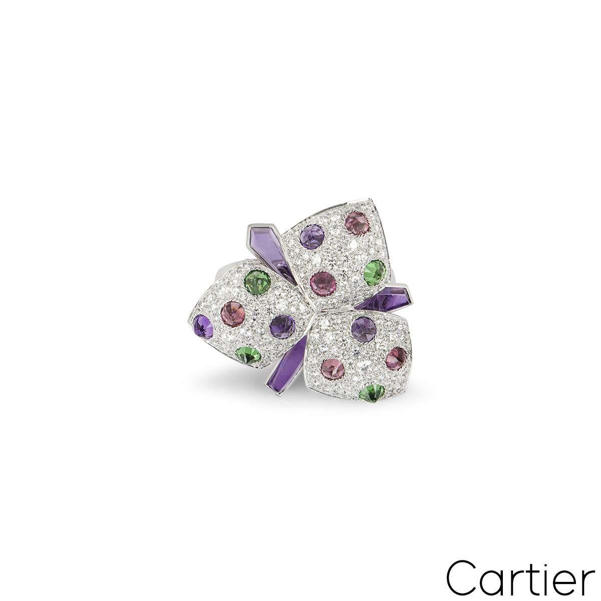 Round Cut Cartier Diamond and Multi-Gem Caresse d'Orchidées Ring For Sale