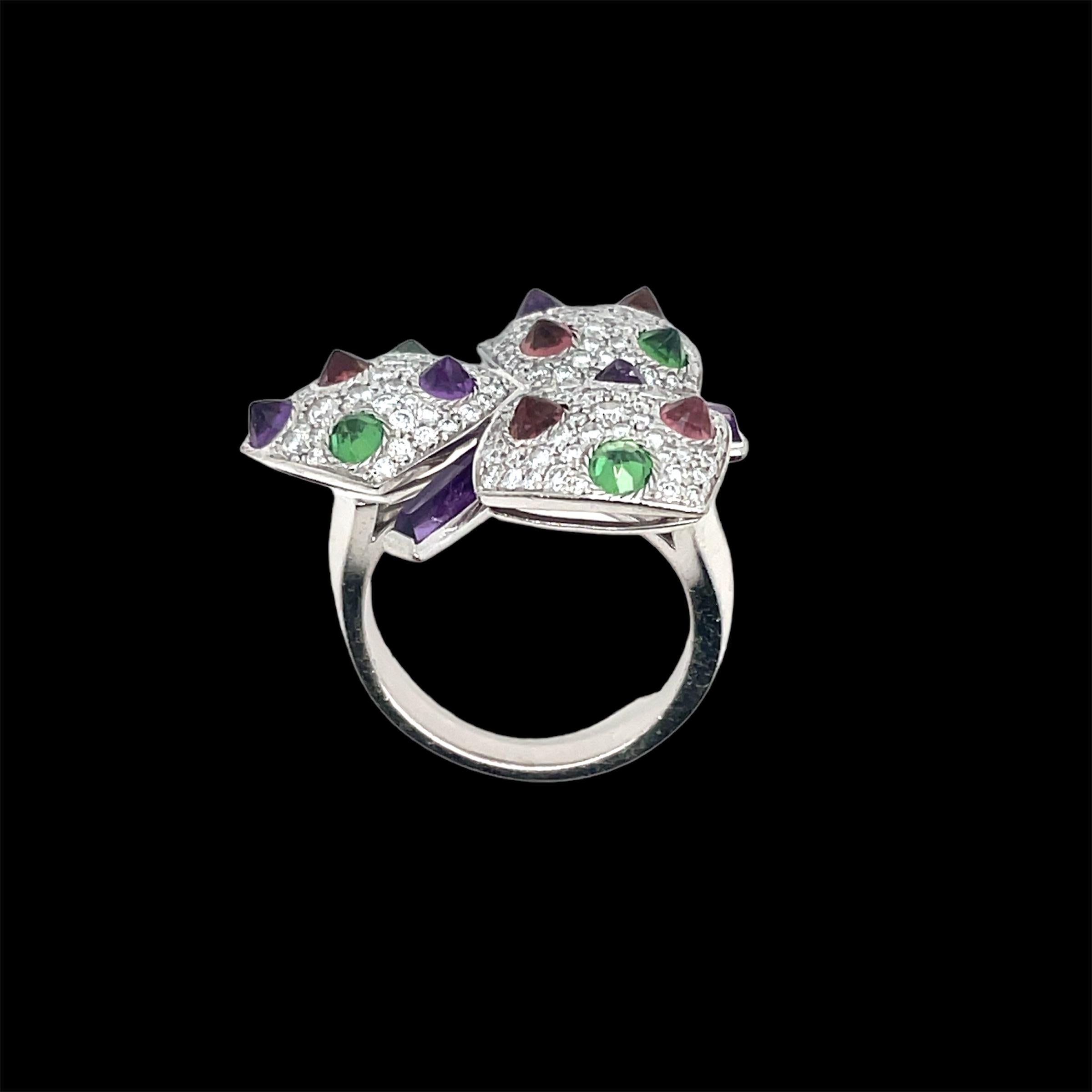 Brilliant Cut Cartier Diamond and Multi-Gem Caresse d'Orchidées Ring For Sale