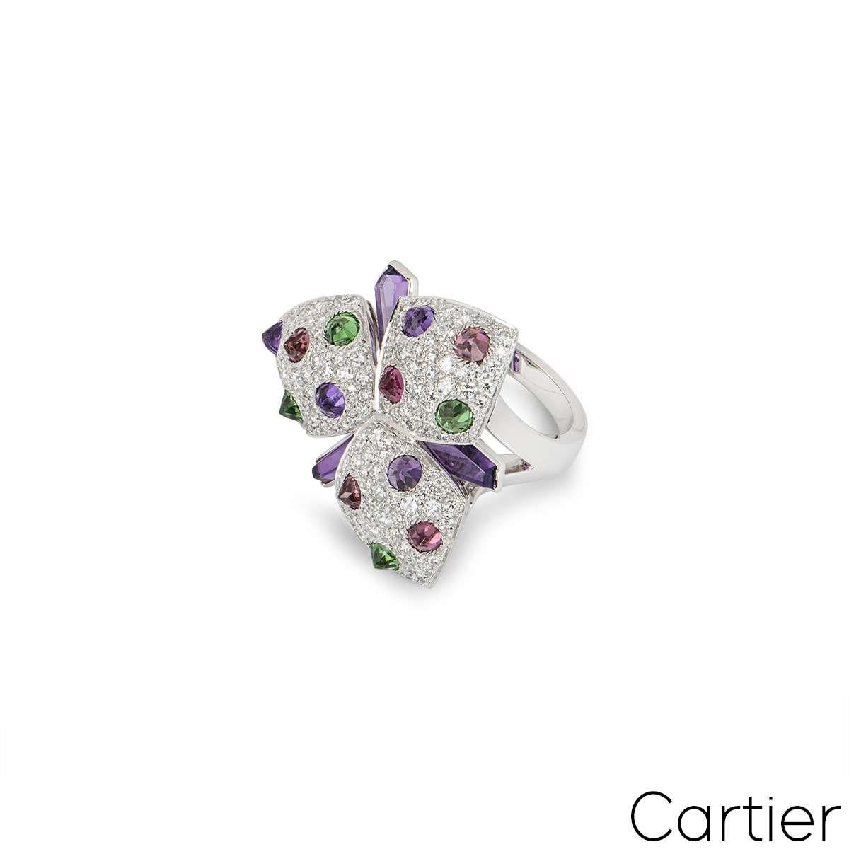 Cartier Diamond and Multi-Gem Caresse d'Orchidées Ring In Excellent Condition For Sale In London, GB