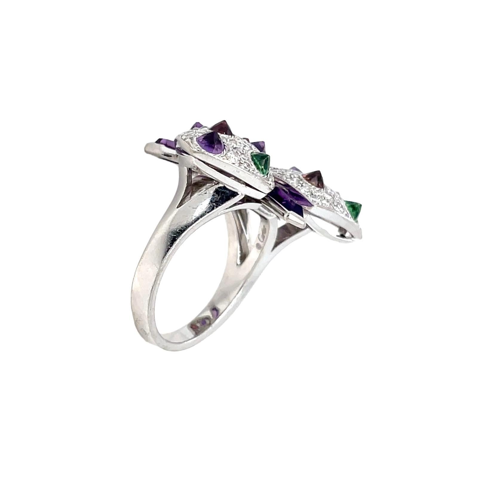 Cartier Diamond and Multi-Gem Caresse d'Orchidées Ring In Excellent Condition For Sale In Napoli, NA