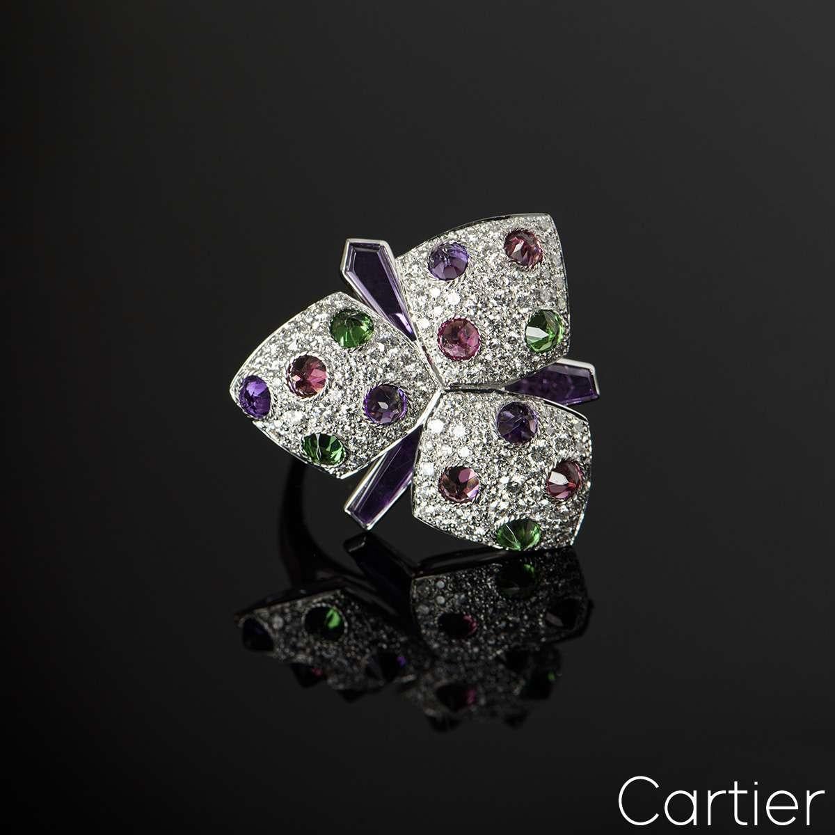 Women's Cartier Diamond and Multi-Gem Caresse d'Orchidées Ring For Sale