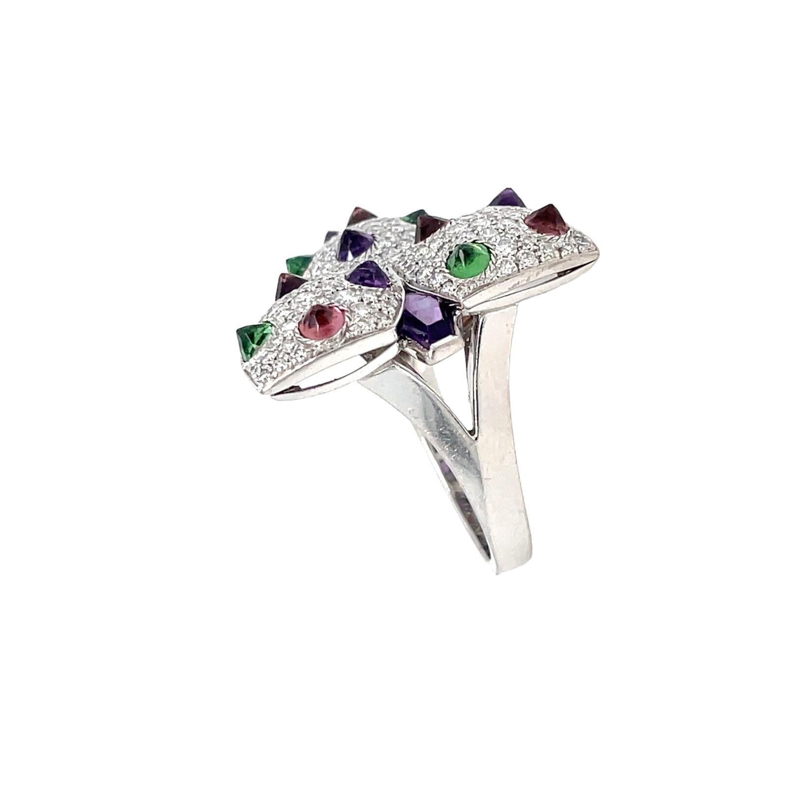 Women's Cartier Diamond and Multi-Gem Caresse d'Orchidées Ring For Sale