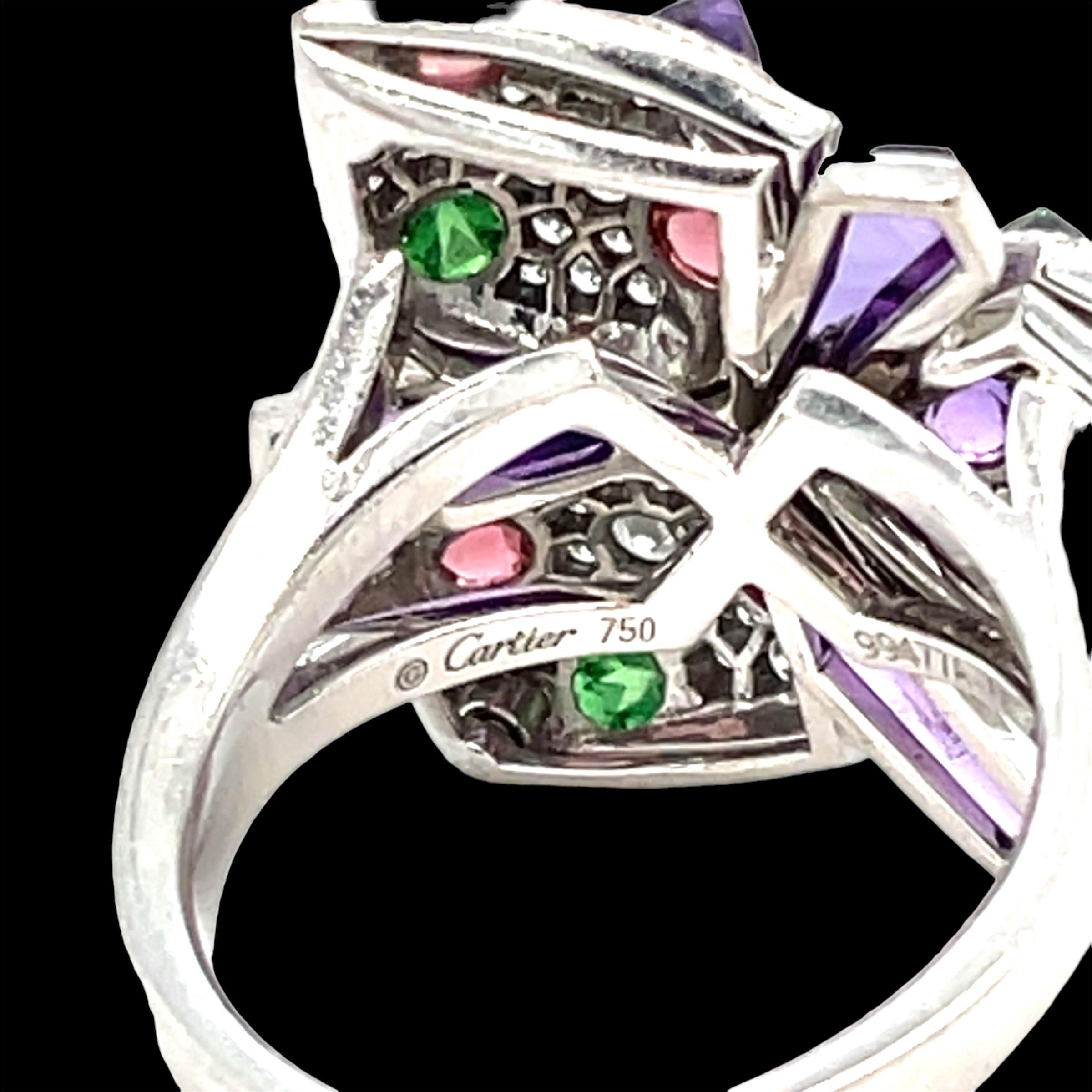 Cartier Diamond and Multi-Gem Caresse d'Orchidées Ring For Sale 2