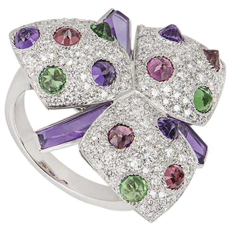 Cartier Diamond and Multi-Gem Caresse d'Orchidées Ring For Sale