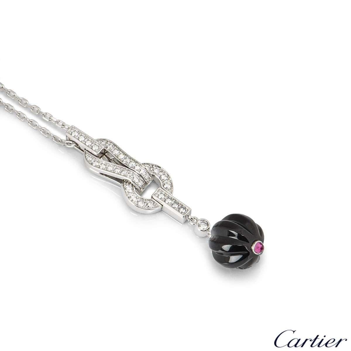 Round Cut Cartier Diamond and Onyx Agrafe Drop Necklace