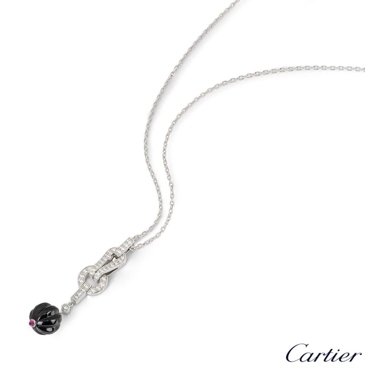 Cartier Diamond and Onyx Agrafe Drop Necklace In Excellent Condition In London, GB