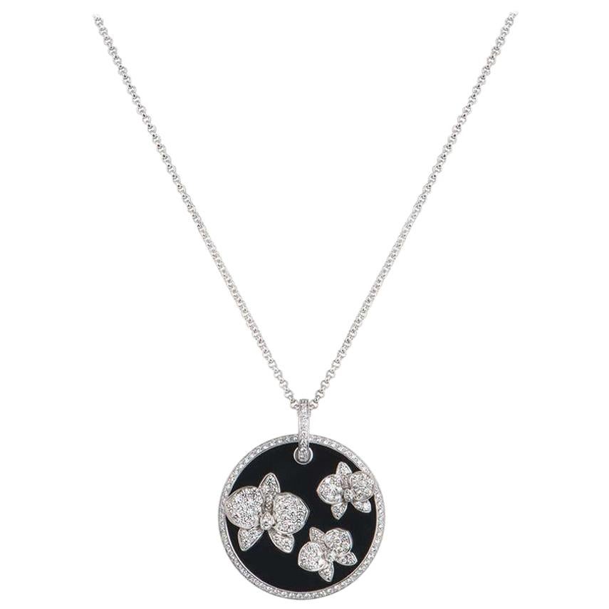 Cartier Diamond and Onyx Caresse D'Orchidees Pendant