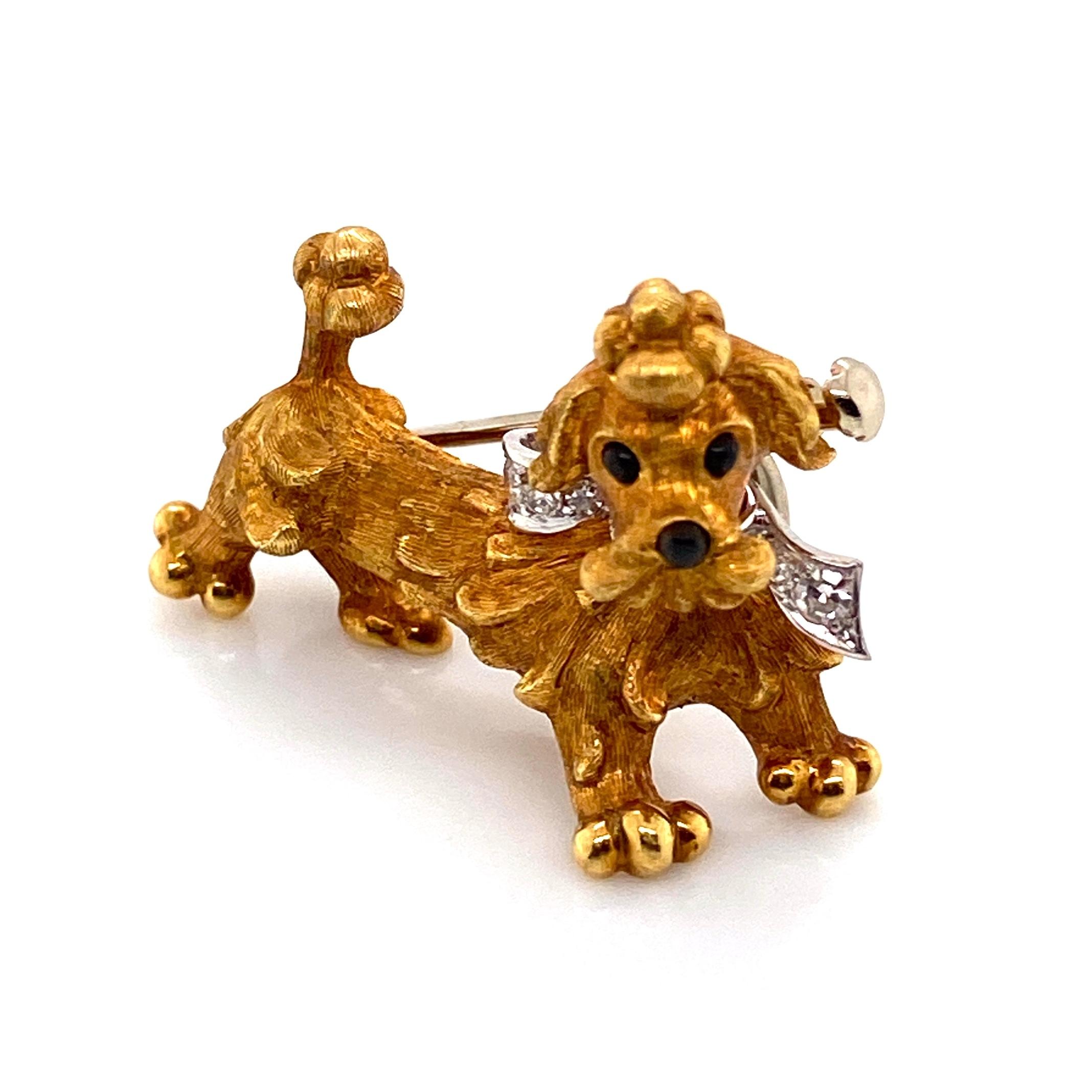Simply Beautiful! Stylish and finely detailed Mid Century Modern  CARTIER Dog with revolving head Brooch Pin sporting a Diamond collar articulated Hand crafted in Platinum and set with 8 single cut round Diamonds all in a row, weighing approx.