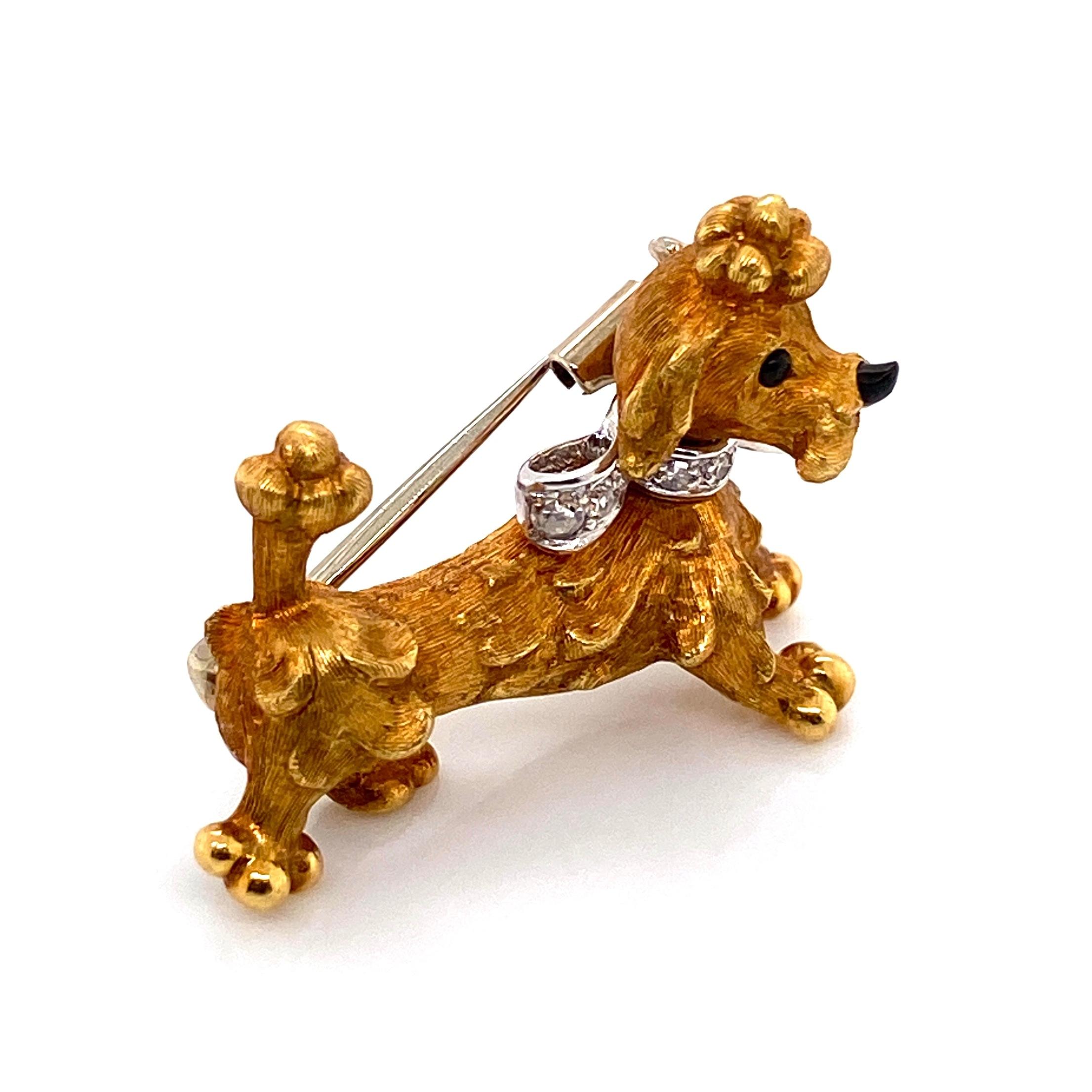 Moderniste Cartier Broche vintage chien en or, diamants et onyx, ancienne collection Estate Fine Jewelry en vente