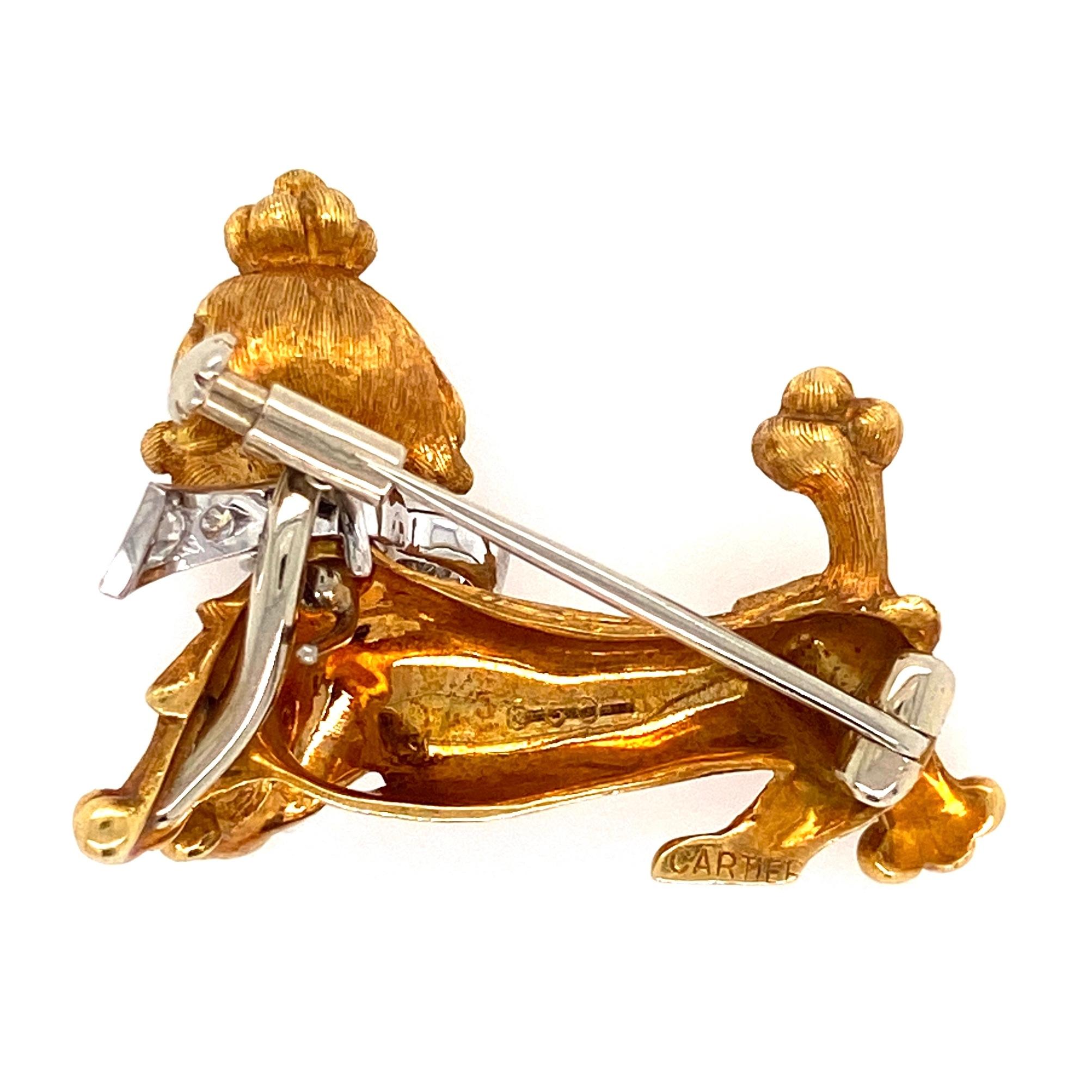 Cartier Broche vintage chien en or, diamants et onyx, ancienne collection Estate Fine Jewelry Excellent état - En vente à Montreal, QC