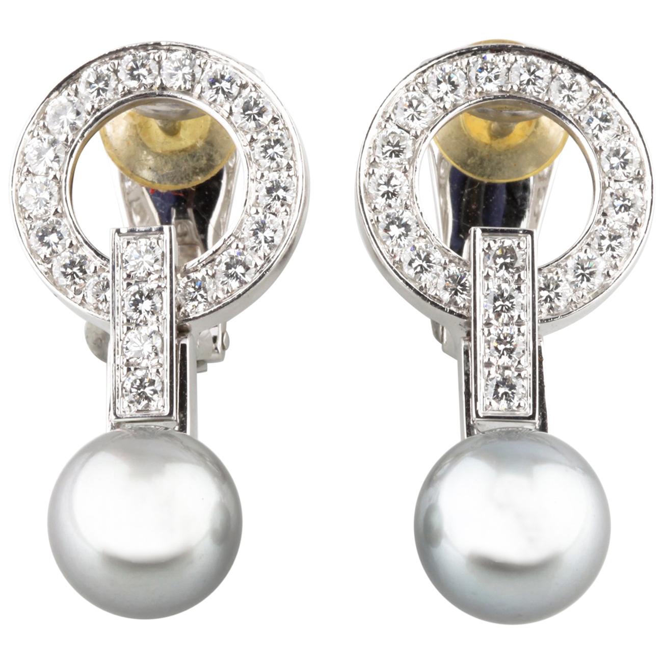 cartier diamond and pearl earrings