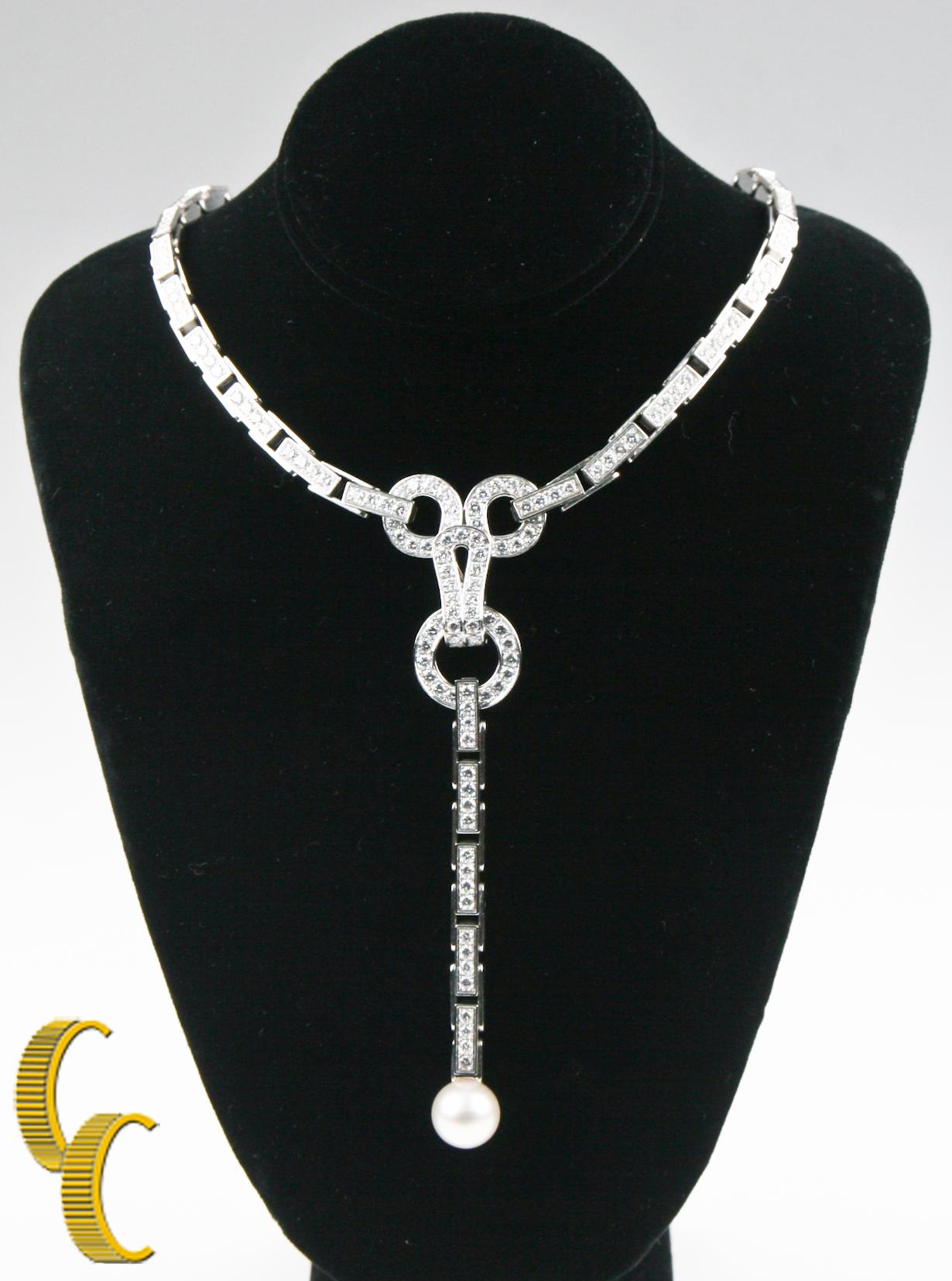 Cartier Diamond and Pearl Agrafe 18k White Gold Rare Vintage Necklace ...