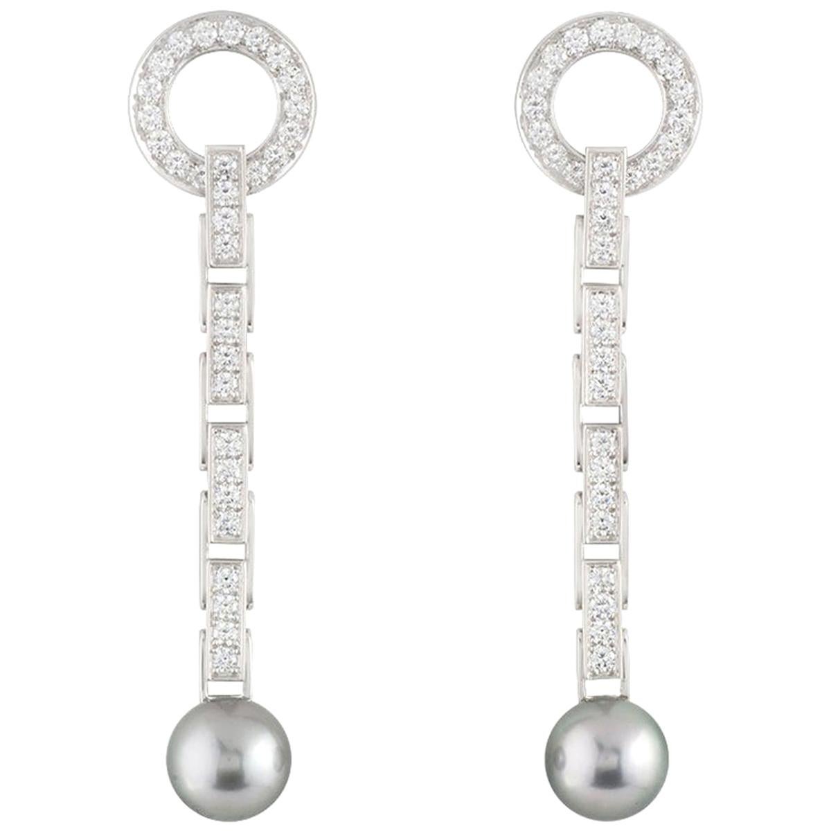 Cartier Diamond and Pearl Agrafe Earrings 1.92 Carat