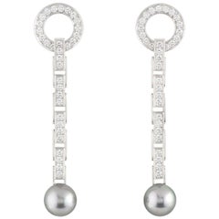 Cartier Diamond and Pearl Agrafe Earrings 1.92 Carat