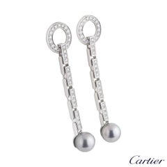 Cartier Diamond and Pearl Agrafe Earrings 1.92 Carat