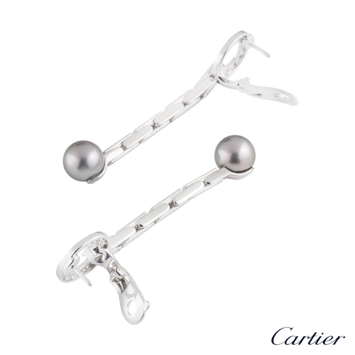 Cartier Diamond and Pearl Agrafe Earrings 1.92 Carat In Excellent Condition In London, GB