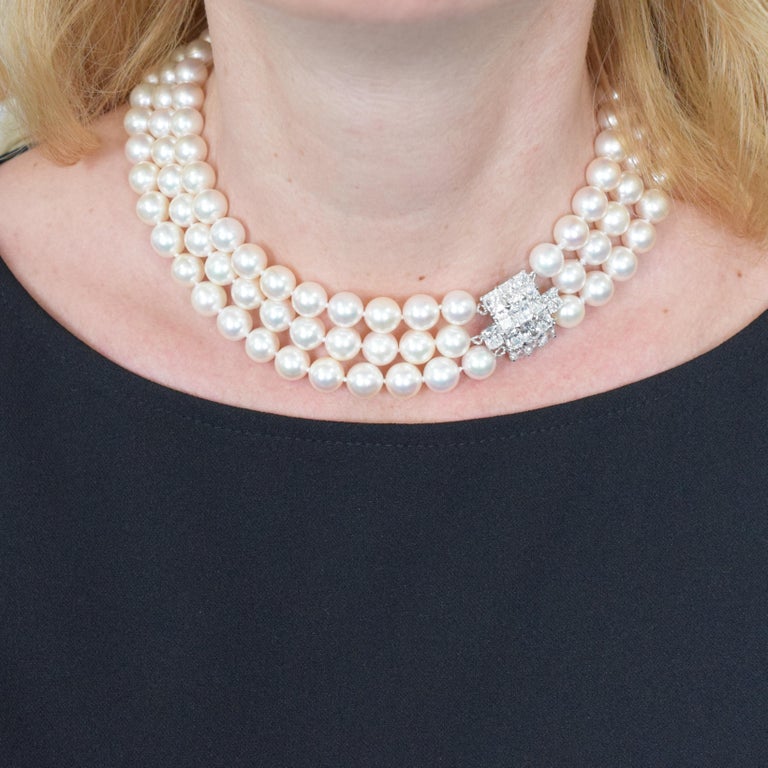 Cartier Diamond and Pearl Necklace For Sale at 1stDibs