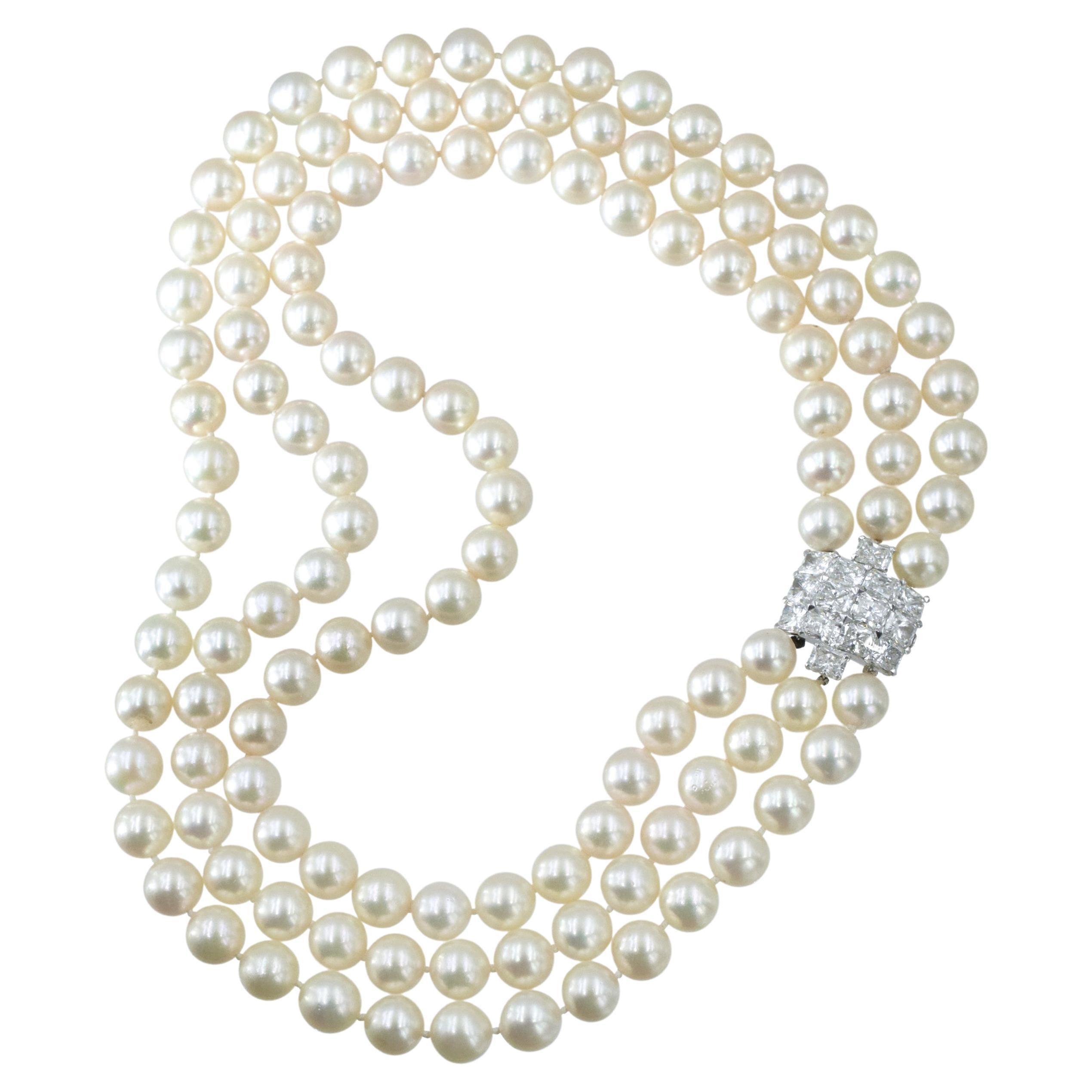 Cartier Diamond and Pearl Necklace