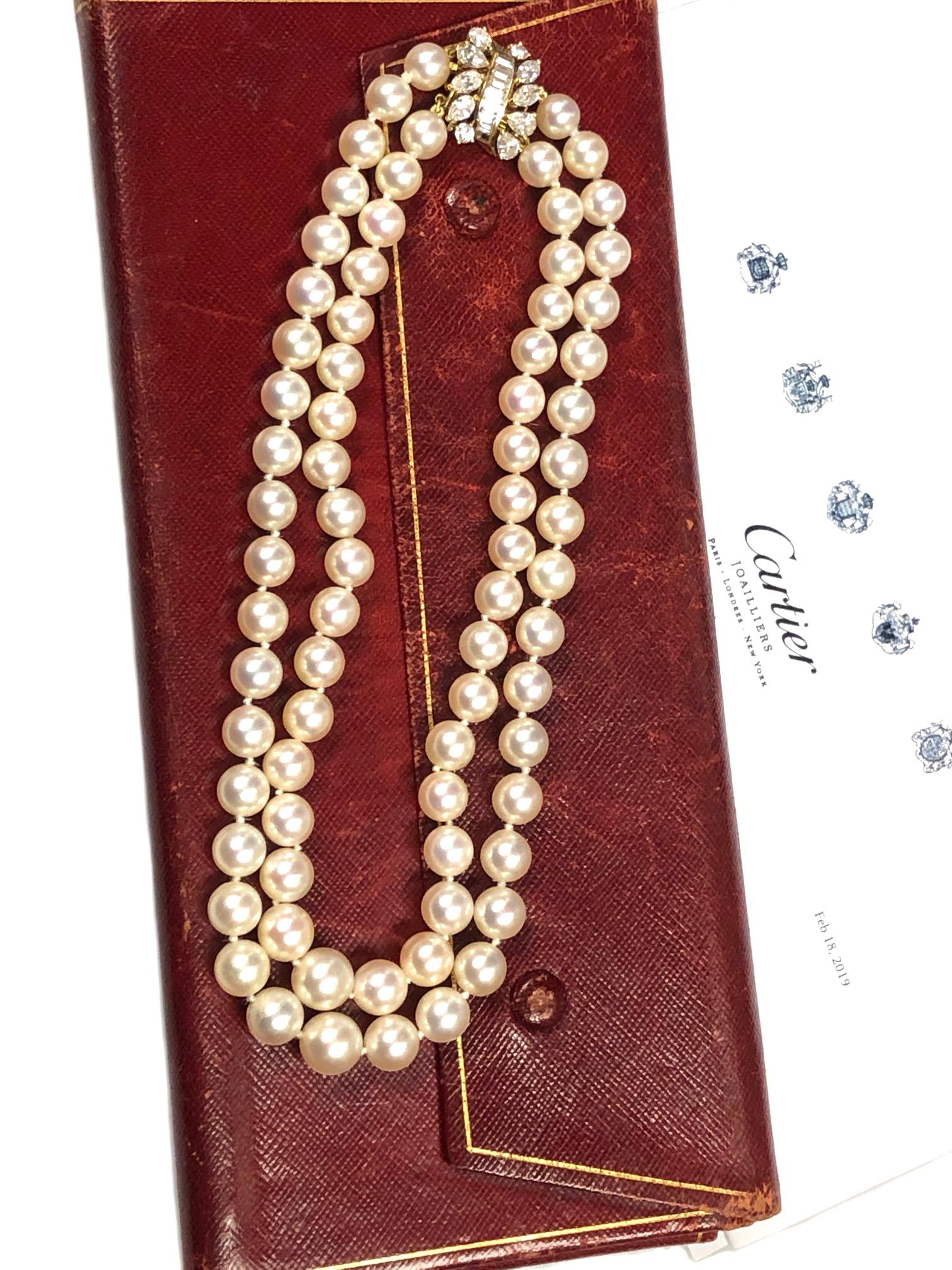 Women's Cartier Diamond and Pearls Double Strand Necklace