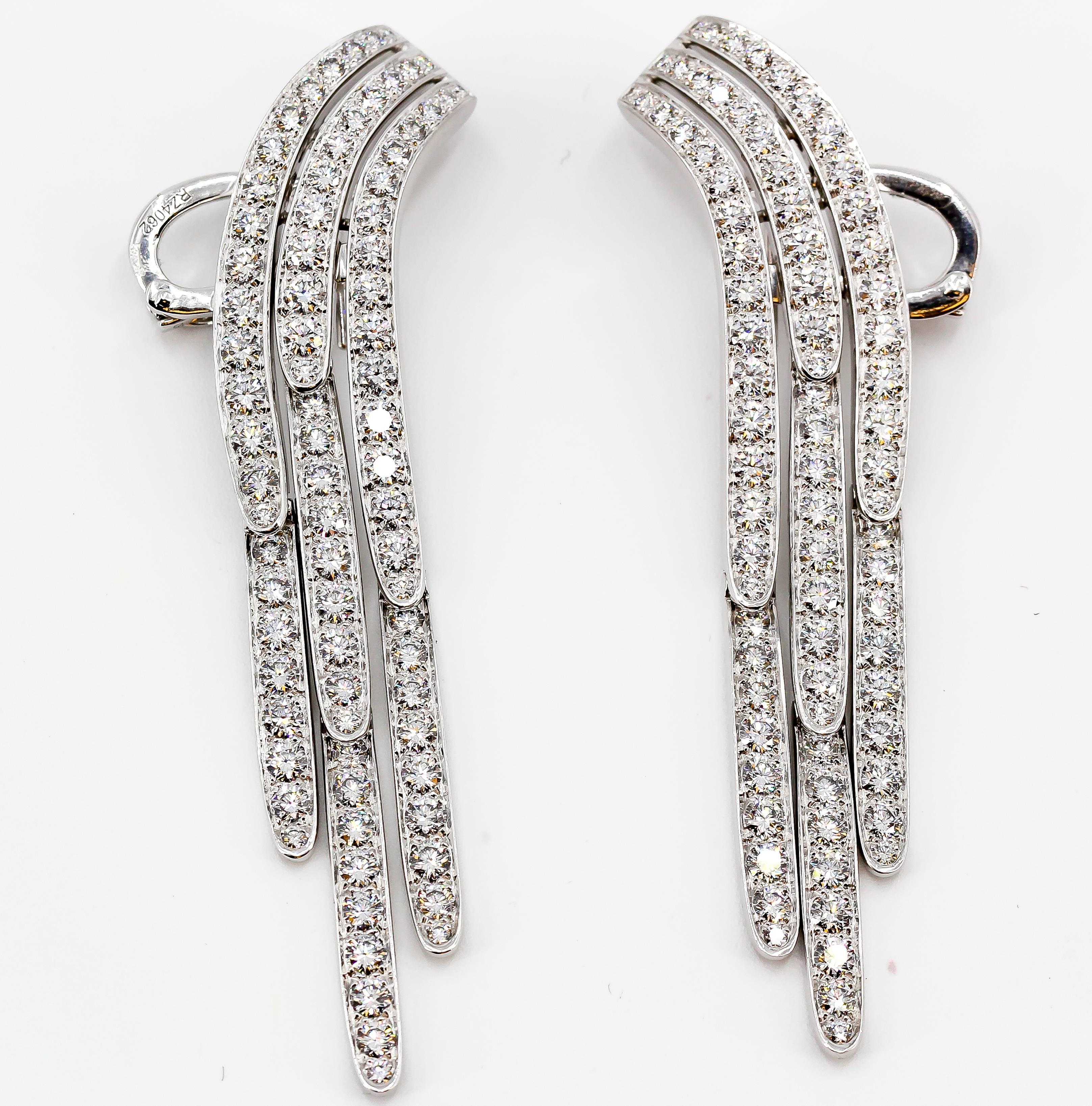 Cartier Diamond and Platinum Drop Earrings In Excellent Condition In New York, NY