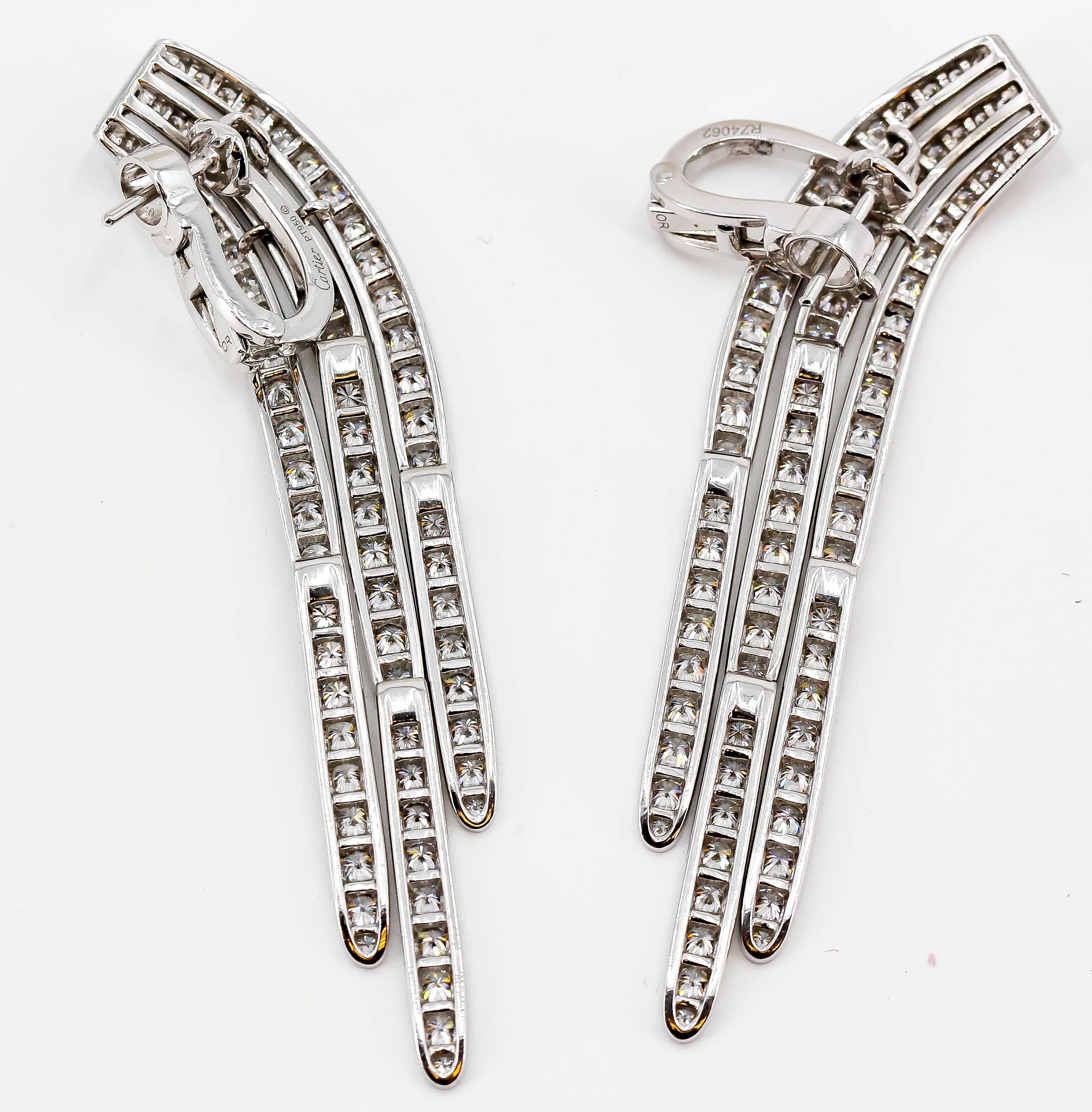 Cartier Diamond and Platinum Drop Earrings In Excellent Condition In New York, NY