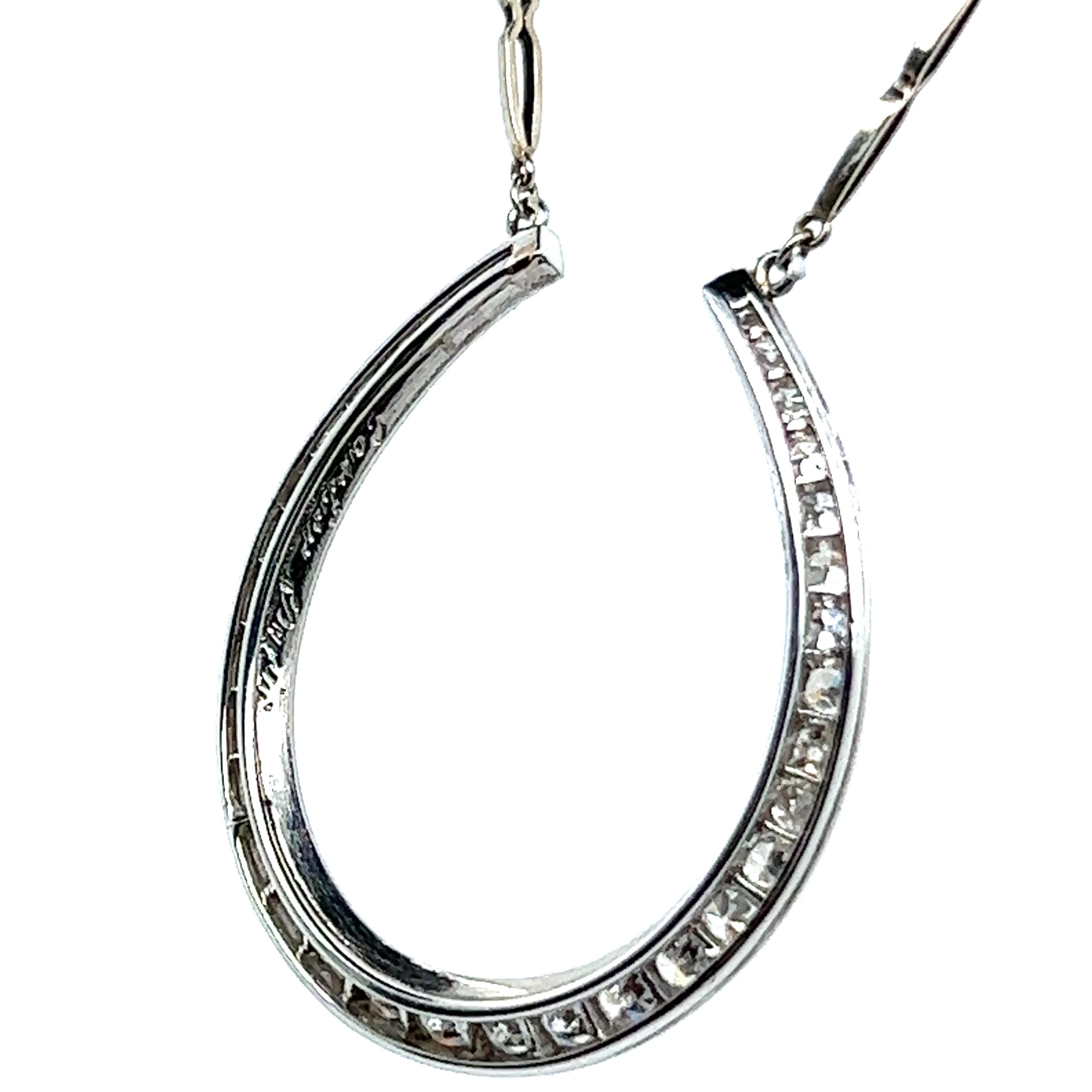 Art Deco Cartier Diamond and Platinum Horseshoe Pendant Necklace