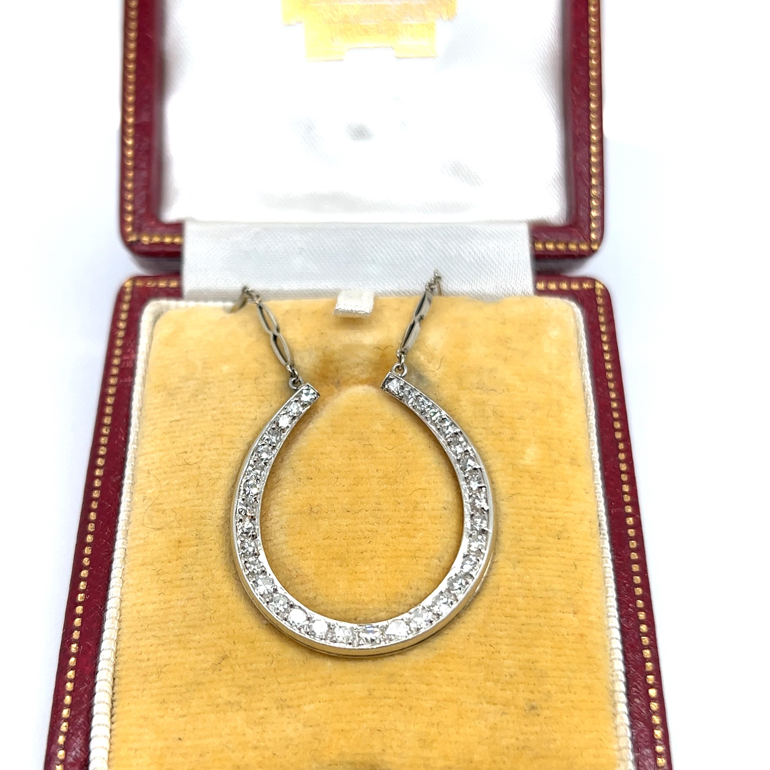 Women's or Men's Cartier Diamond and Platinum Horseshoe Pendant Necklace