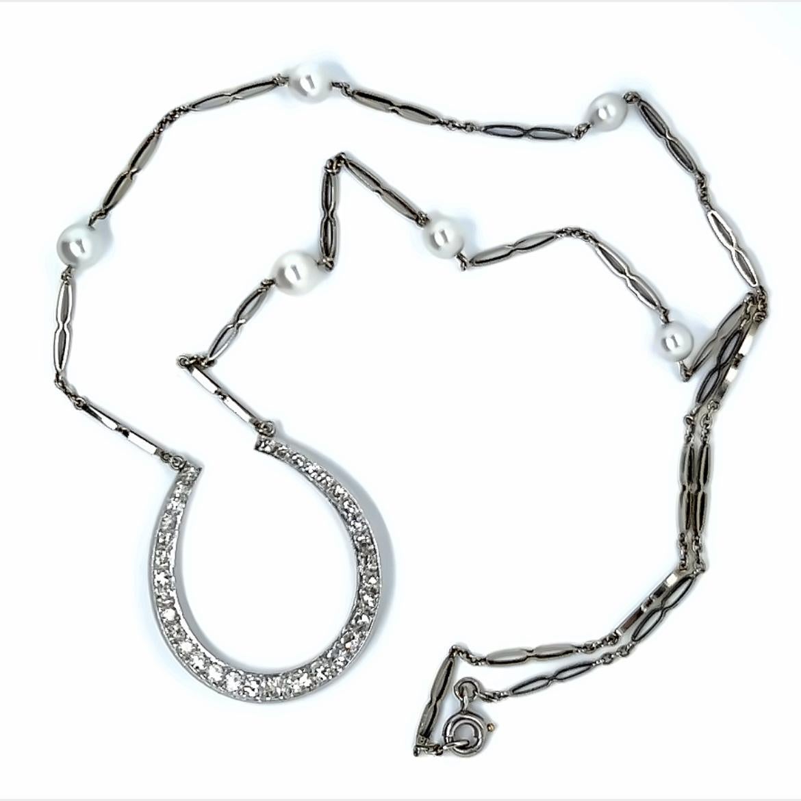 Cartier Diamond and Platinum Horseshoe Pendant Necklace 1
