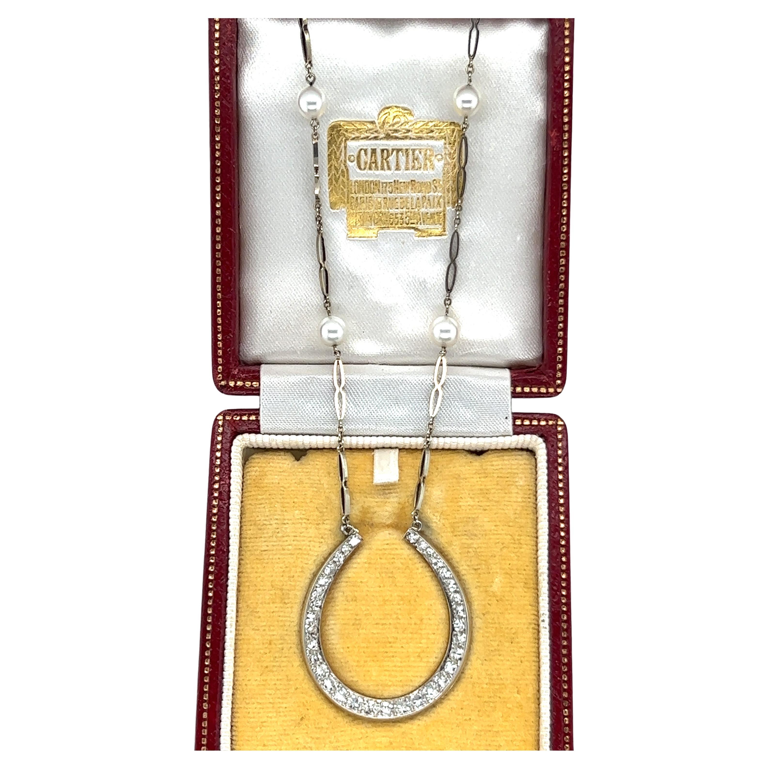 Cartier Diamond and Platinum Horseshoe Pendant Necklace