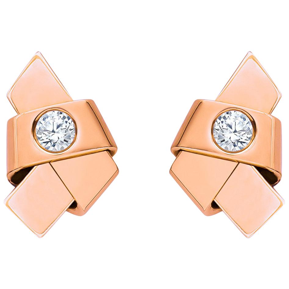 Cartier Diamond and Rose Gold Ribbon Knot Stud Earrings For Sale