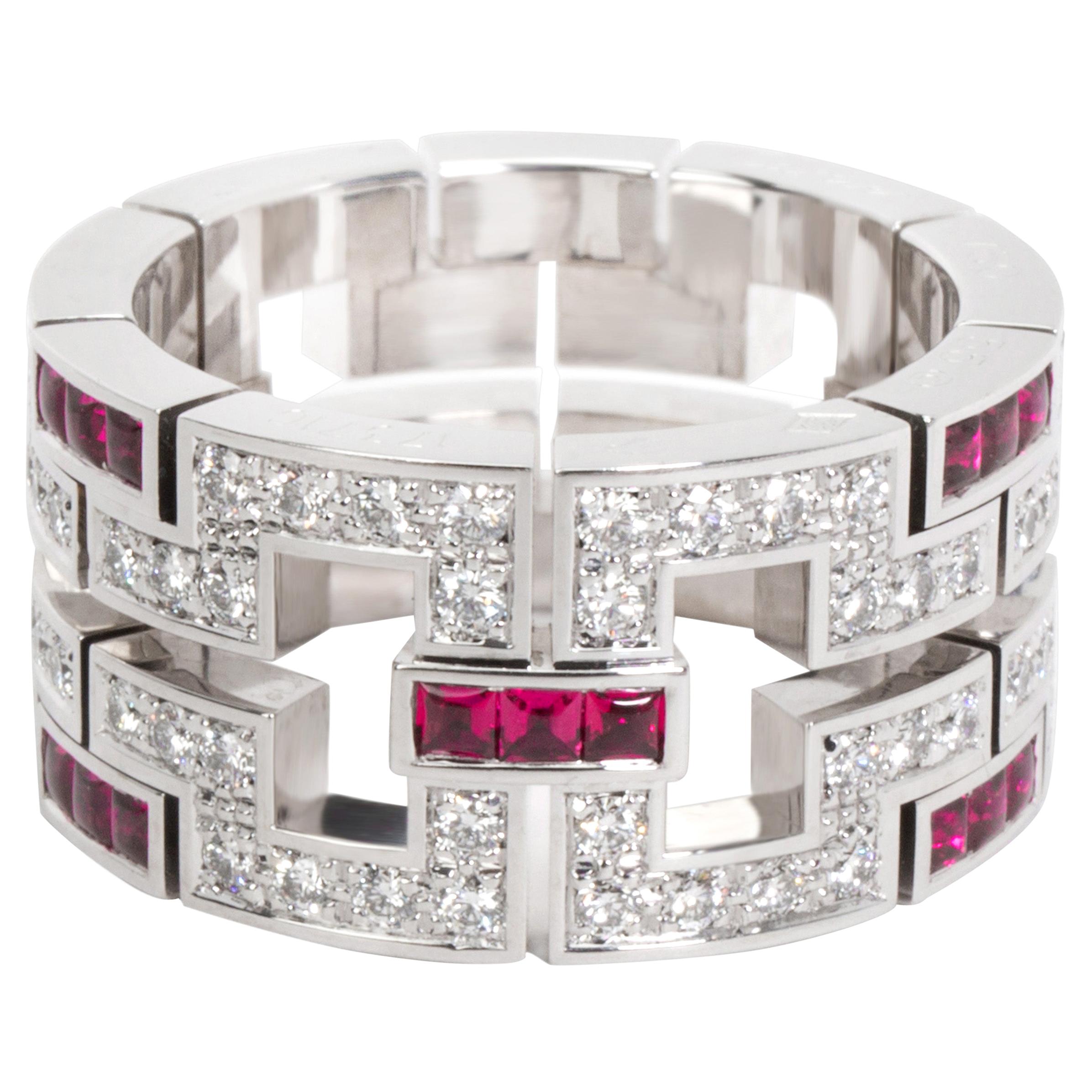 Cartier Diamond and Ruby Band in 18 Karat White Gold 0.95 Carat