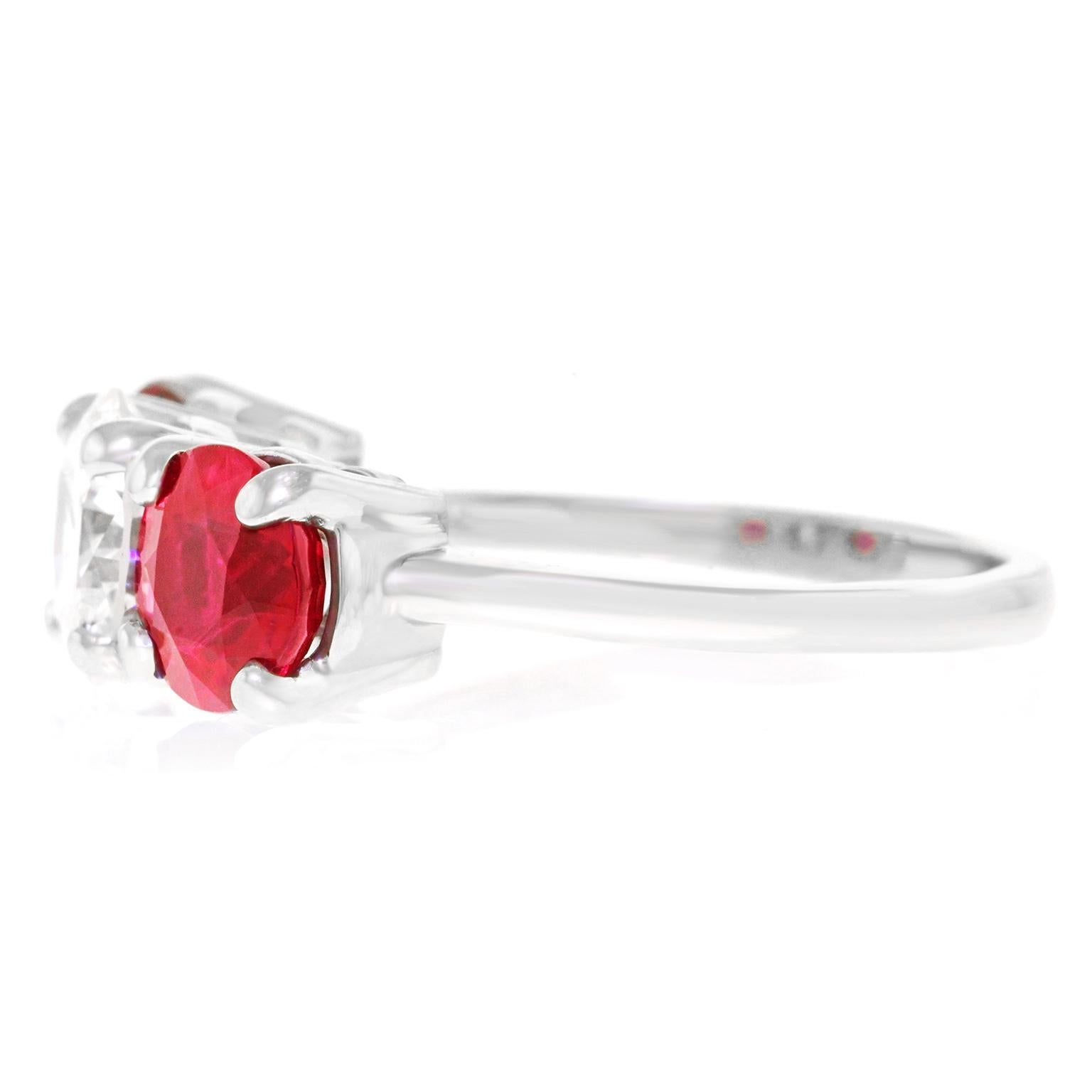 Cartier Diamond and Ruby Set Platinum Engagement Ring GIA In Excellent Condition In Litchfield, CT