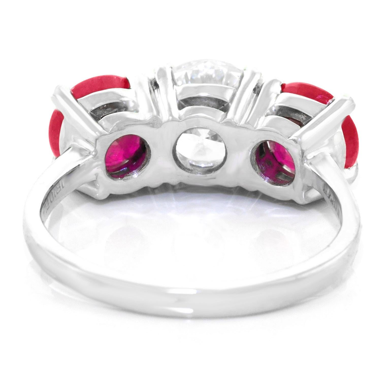 Women's Cartier Diamond and Ruby Set Platinum Engagement Ring GIA