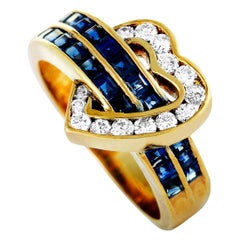 Vintage Cartier Diamond and Sapphire 18 Karat Yellow Gold Heart Ring