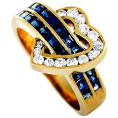 Cartier Diamond and Sapphire 18 Karat Yellow Gold Heart Ring