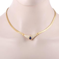 Cartier Diamond and Sapphire Cabochon Yellow Gold Pendant Choker Necklace