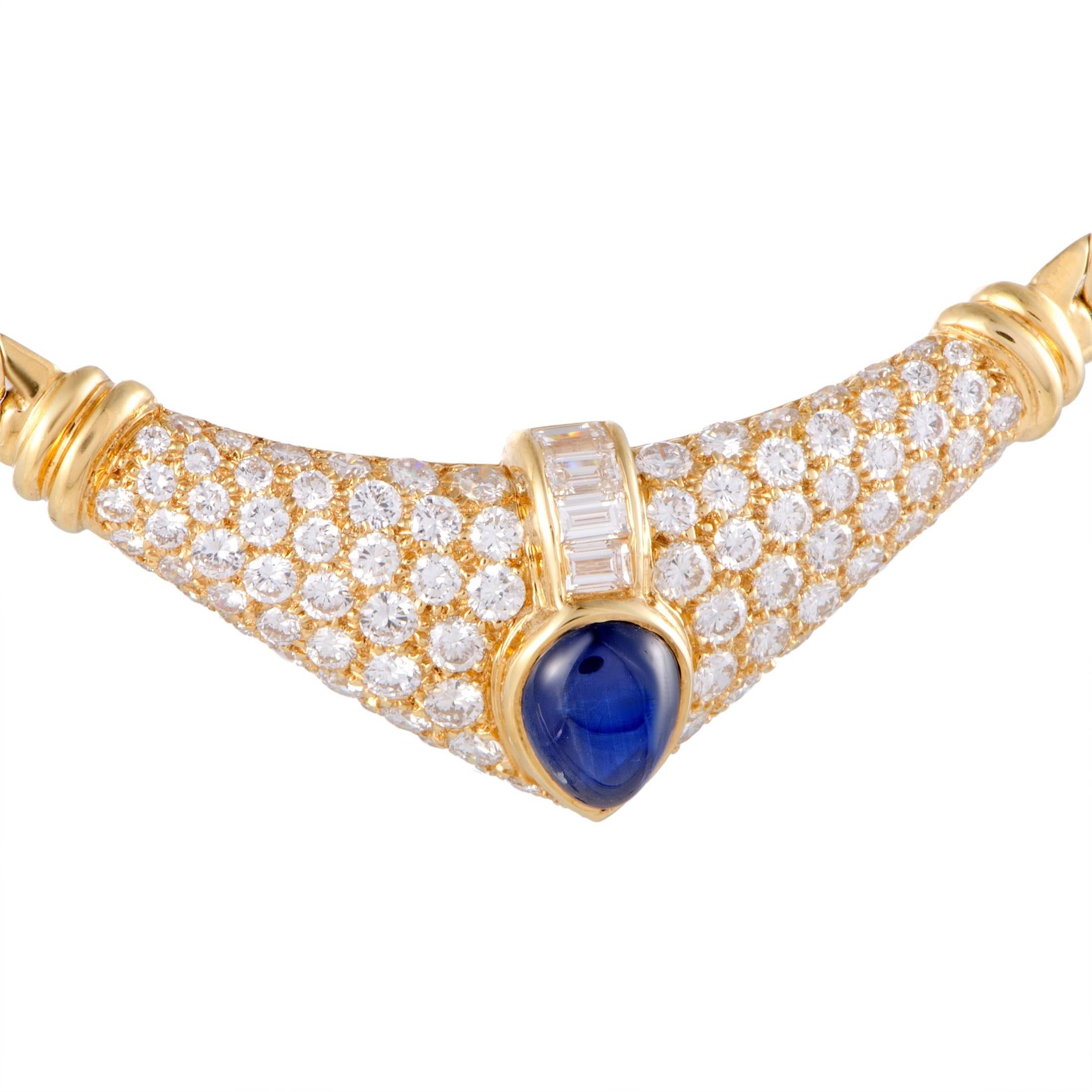 Cartier Diamond and Sapphire Cabochon Yellow Gold Pendant Choker Necklace In Excellent Condition In Southampton, PA