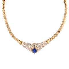 Cartier Diamond and Sapphire Cabochon Yellow Gold Pendant Choker Necklace