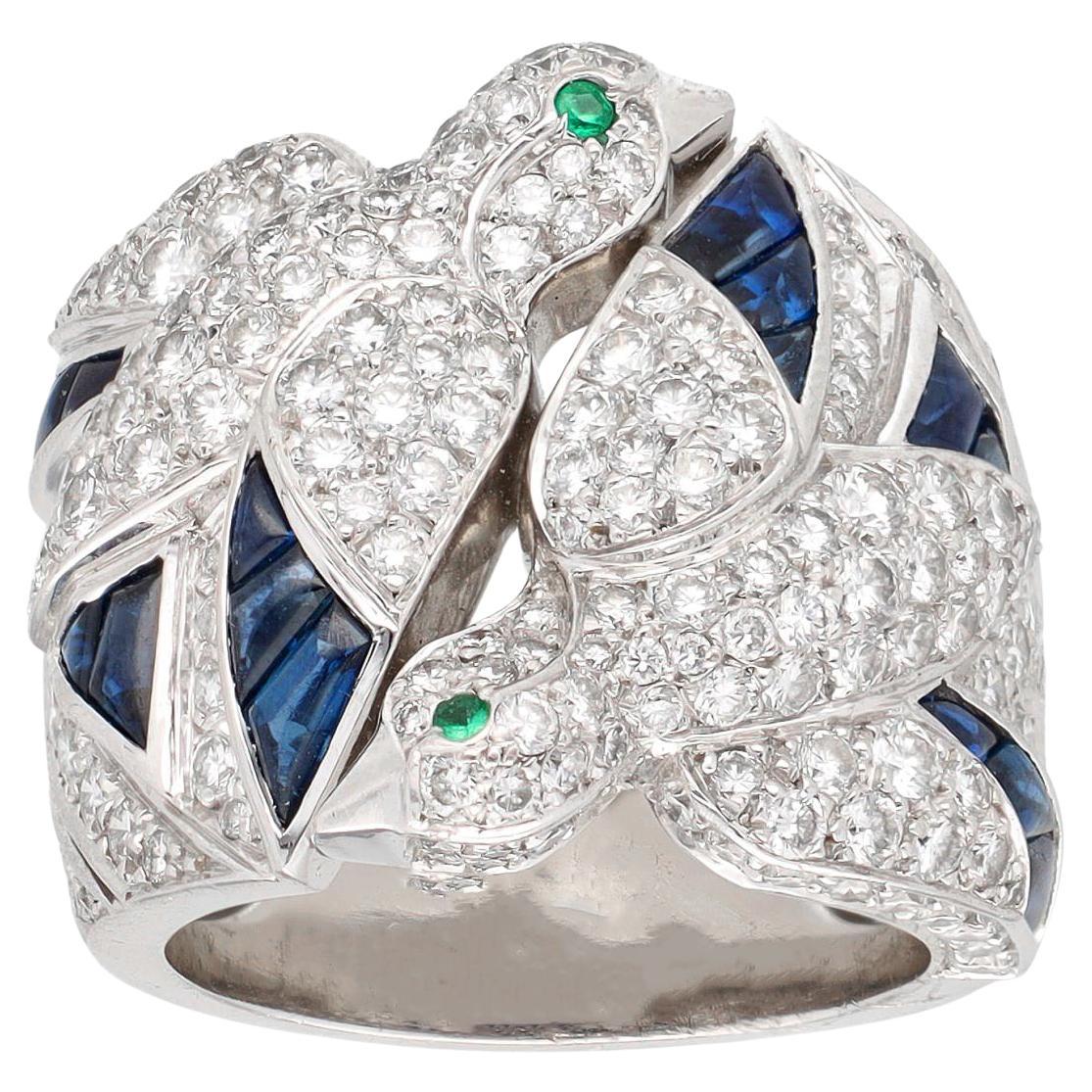 Cartier Diamond and Sapphire Dove Les Oiseaux Liberes Ring For Sale