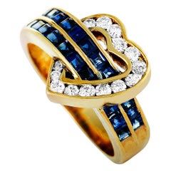 Vintage Cartier Diamond and Sapphire Yellow Gold Heart Ring
