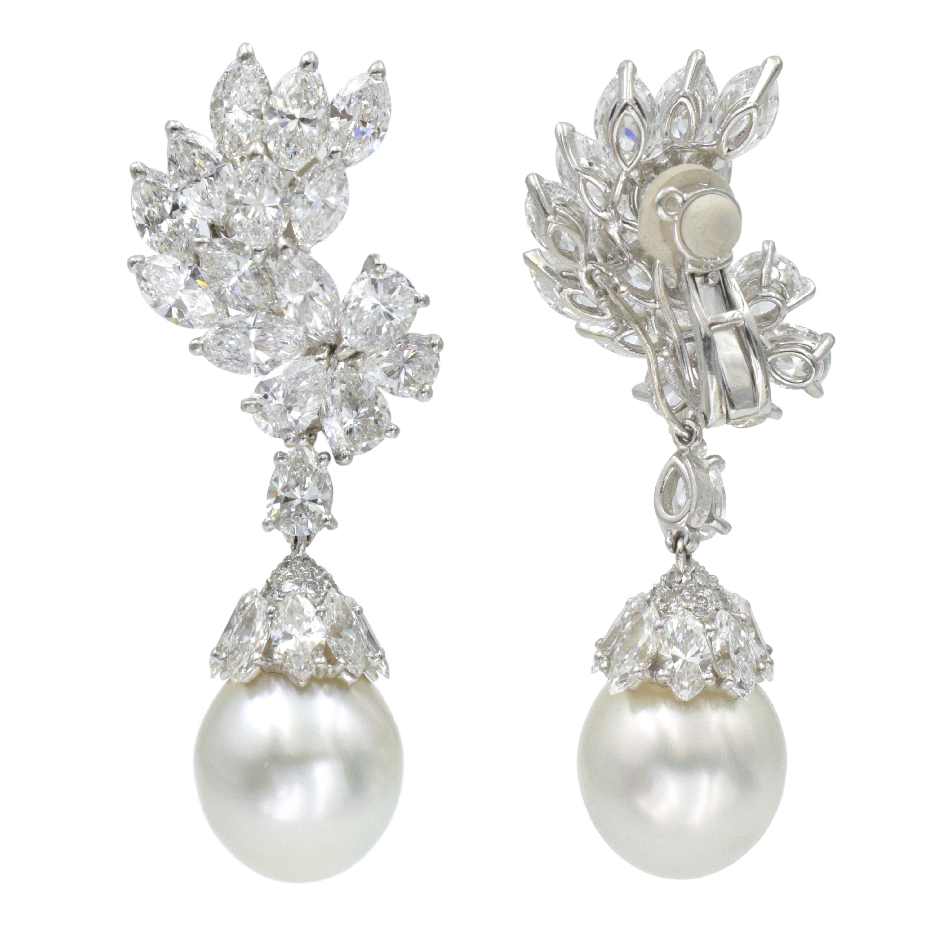 Cartier Diamond and South Sea Pearl Pendant-Earclip Earrings For Sale ...