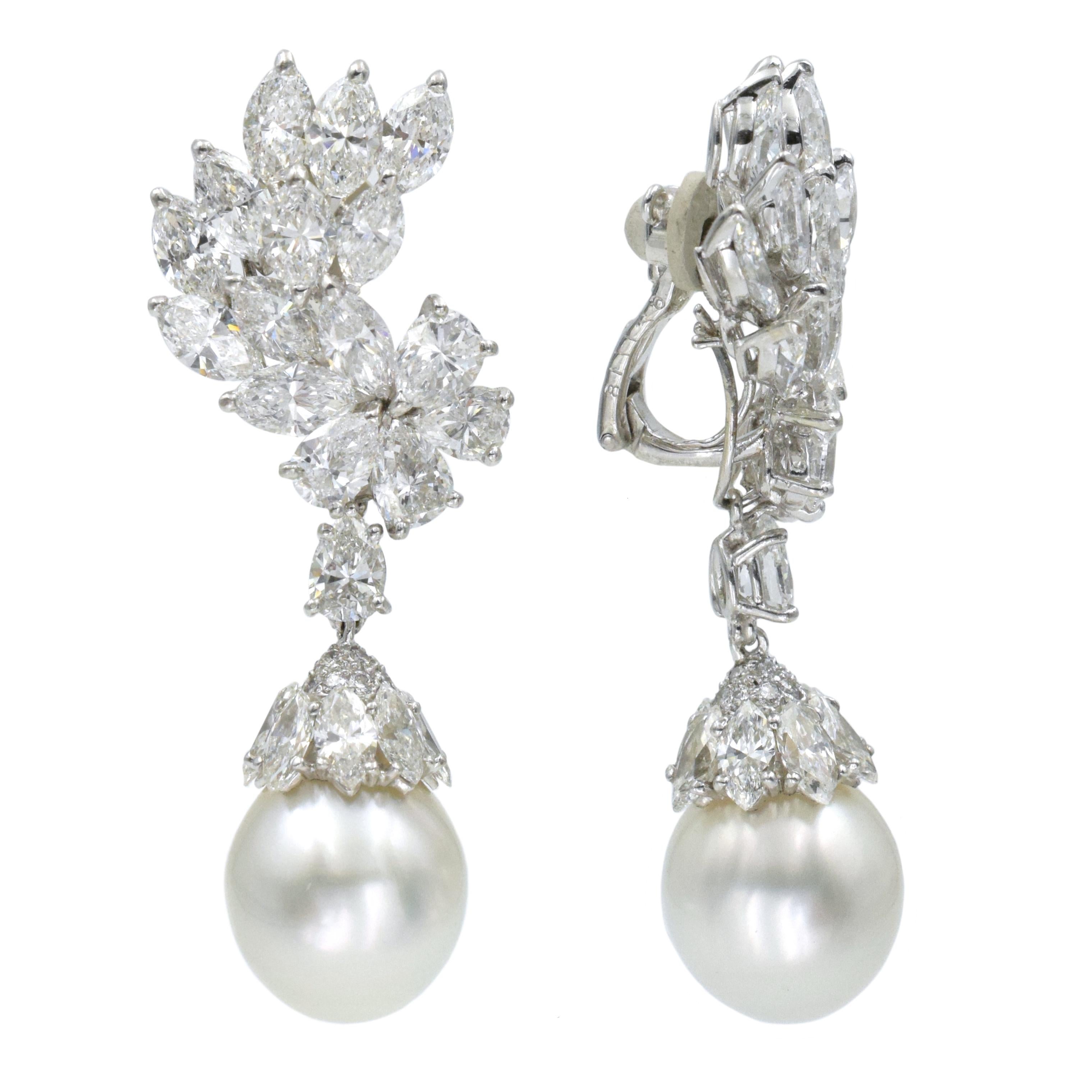 Cartier Diamond and South Sea Pearl Pendant-Earclip Earrings In Excellent Condition For Sale In New York, NY