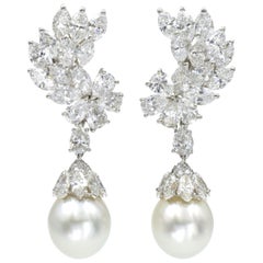 Cartier Diamond and South Sea Pearl Pendant-Earclip Earrings
