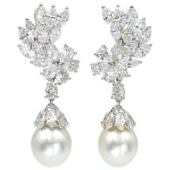 Retro Cartier Diamond and South Sea Pearl Pendant-Earclip Earrings