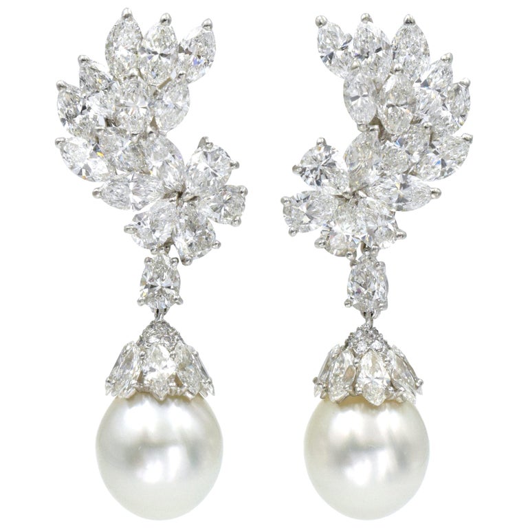Cartier Diamond and South Sea Pearl Pendant-Earclip Earrings at 1stDibs |  cartier pearl earrings, diamond pearl earrings, cartier pearl drop earrings