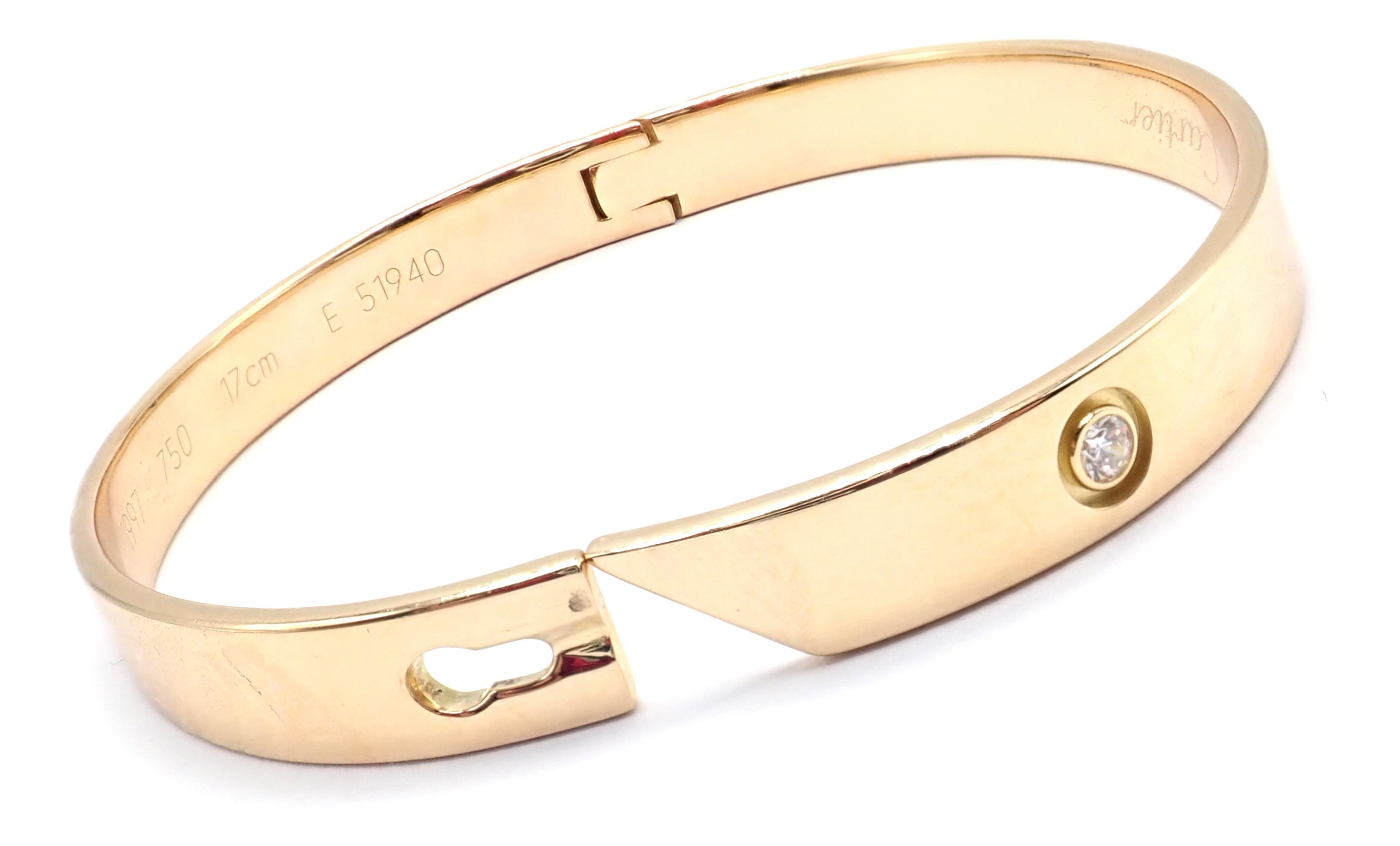 Cartier Diamond Anniversary Yellow Gold Bangle Bracelet Size 17 In Excellent Condition For Sale In Holland, PA