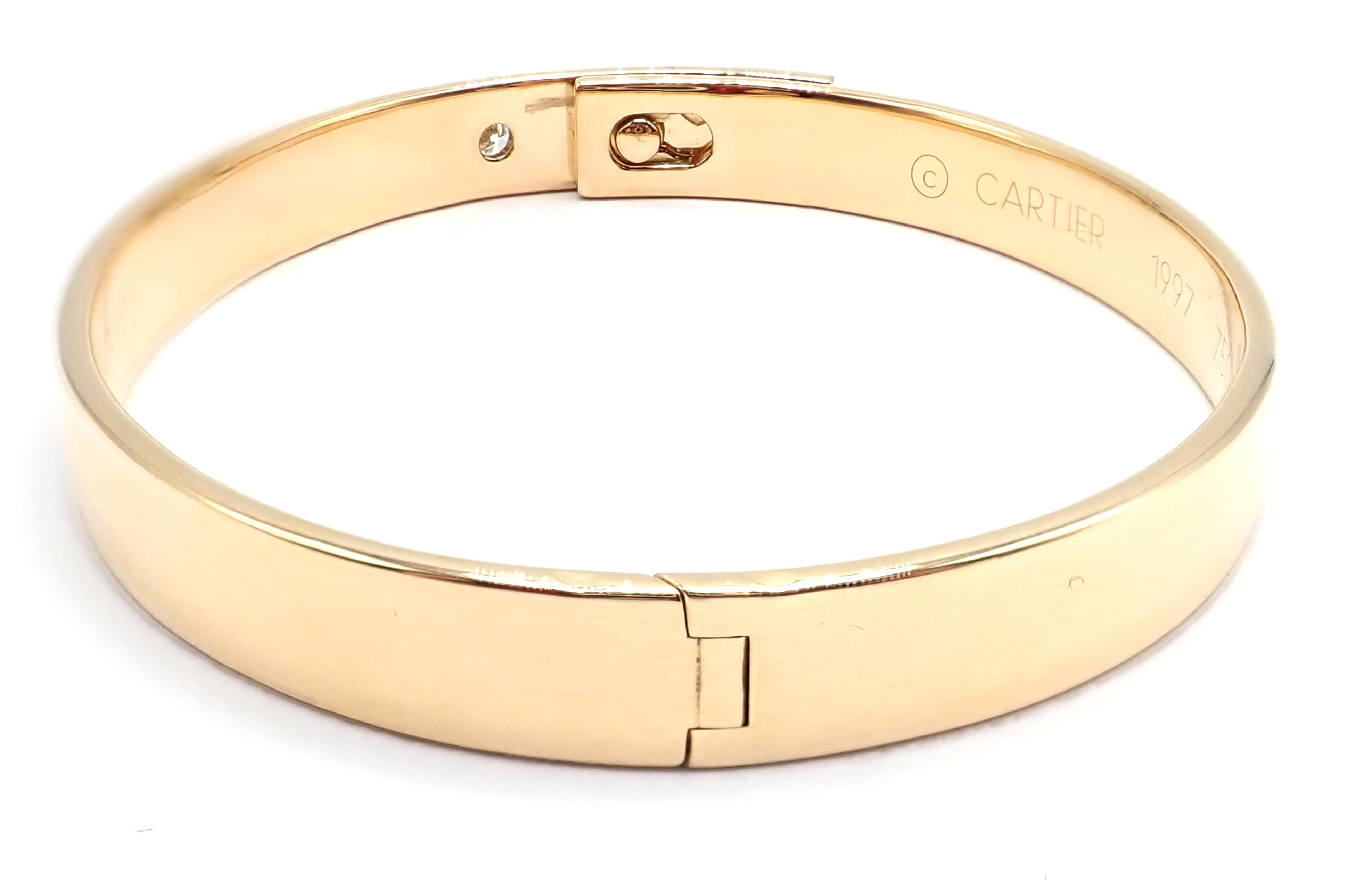 Women's or Men's Cartier Diamond Anniversary Yellow Gold Bangle Bracelet Size 17 For Sale
